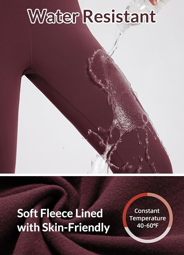 baleaf Women's Fleece Lined Leggings Waterproof Winter Hiking Pants Thermal Running Tights Zipper Pockets High Waisted