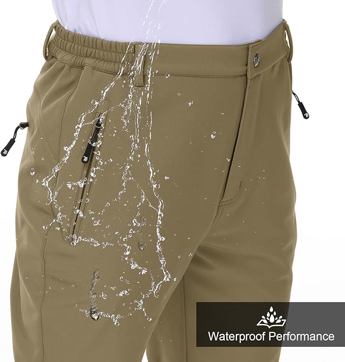 Gopune Men's Snow Ski Waterproof Softshell Pants Outdoor Windproof Warm Hiking Insulated Pants