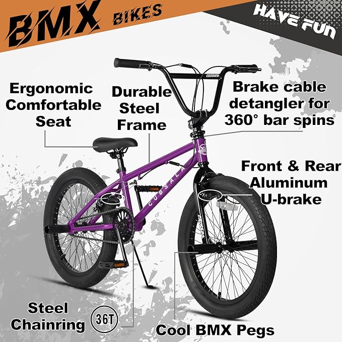 Freestyle BMX Bike, 18 20 Inch Kids Bicycle for 5-13 Years Old Kids and Beginner Level Rider, Multiple Colors