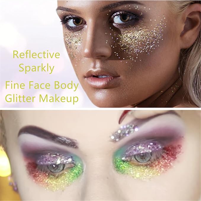 Go Ho Chameleon Gold Body Glitter Gel,Color Changing Mardi Gras Face Glitter,Holographic Fine Chunky Sequins Glitters,Reflective Sparkly Festival Rave Accessories