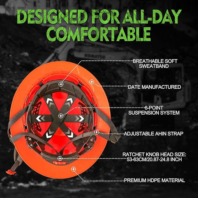 GREEN DEVIL Matrix Full Brim Hard Hat with Headlight Vented Construction Safety Helmet OSHA Approved Cascos De Construccion Work Hardhat for Men&Women