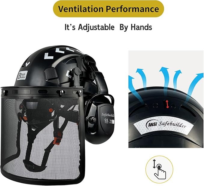 Forestry Safety Helmet with Build-in Visor Mesh Face Shield Ear Muffs 4 in 1 Chainsaw Safety Hard Hats