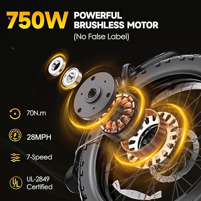 Electric Bike for Adults 20" Fat Tire,750W Motor 52V 13AH Removable Battery Max Range 35 Miles,28MPH,Folding EBike with Shimano 7 Speed and Adjustable Seat for Commute Mountain Snow