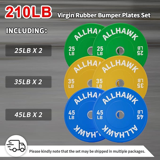 Colored Olympic Weight Plates, 2-inch Rubber Bumper Plate Set for Home Gym Barbell Weight Lifting and Strength Training