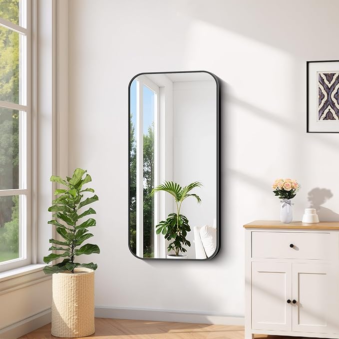 FORBATH Bathroom Mirror 20" x 40", Rectangle Black Bathroom Mirror with Black Aluminum Frame Rounded Corner, Wall Mounted Mirror for Bedroom Entryway Living Room
