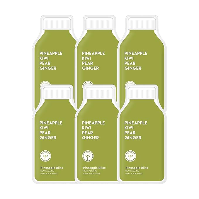 ESW Beauty Pineapple Bliss - Revitalizing Raw Juice Face Mask (6-Pack) - Brightening with Pineapple, Kiwi, Ginger & Pear for Dull, Uneven Skin - Enhances Radiance & Smoothness