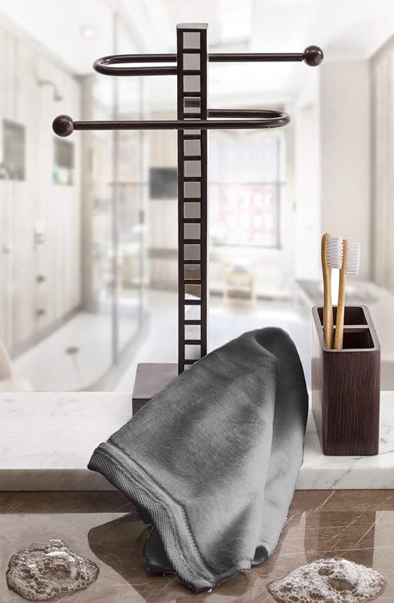 Creative Scents 100% Cotton Velour Fingertip Towels - 4 Pack 11 by 18 Inch – Decorative, Extra Absorbent and Soft Face Towel, Ideal for Bathroom and Powder Room (Gray)