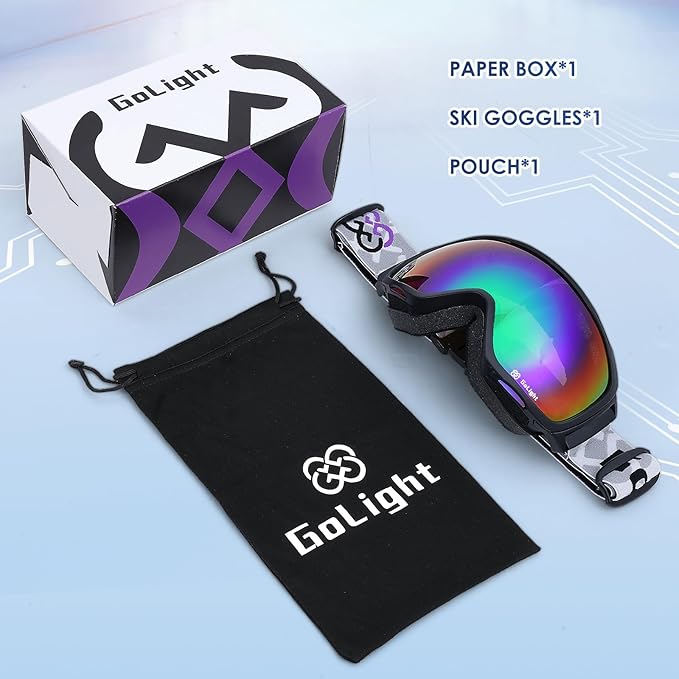 GoLight OTG Anti-Fog Ski Goggles for Men Women ??Spherical REVO Lens, UV400, Breathable TPU Frame, Adjustable Non-Slip Strap