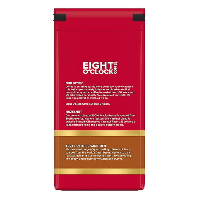 Eight O'Clock Coffee Hazelnut Ground Coffee, Medium Roast, 11 Ounce (Pack of 6) - Buttery, Smooth & Nutty