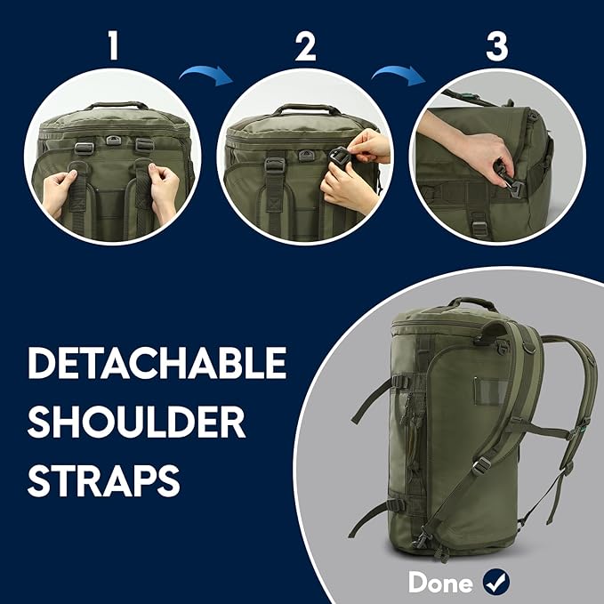 Haimont 45L Gym Duffle Backpack Bag Convertible Travel Duffle with Shoes Compartment for Men Women with Straps, Water-resistant, Army Green