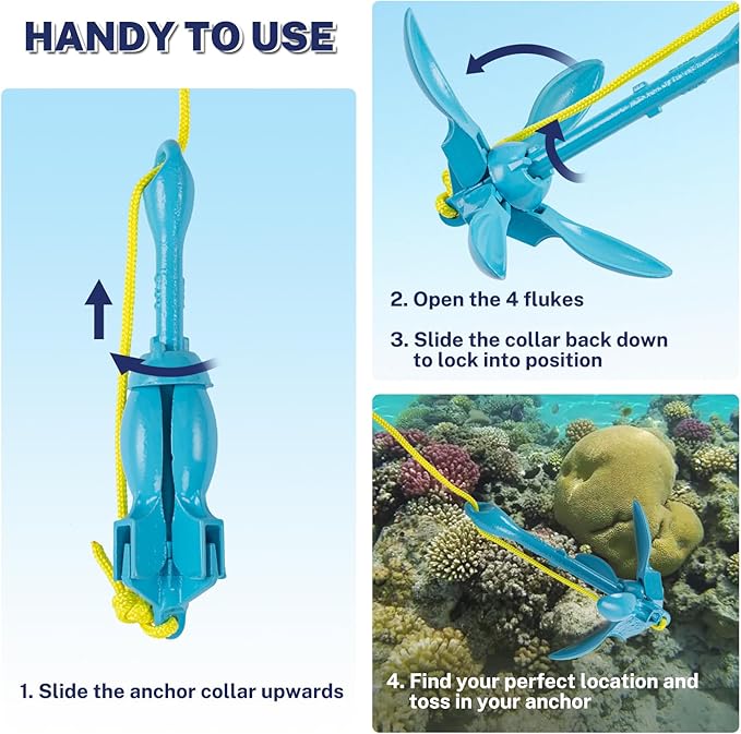 Dreizack Kayak Anchor Kit, 3.5 lb Folding Grapnel Boat Anchor Trolley Accessories with 40ft Rope and PVC Buoy for Fishing Kayaks SUP Paddle Boards Canoes Jet Ski PWC Inflatable Small Boats