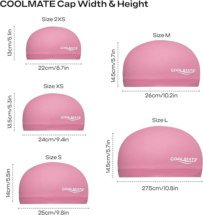 COOLMATE Fabric Swim Cap for Adult Women Men Kid 3 4 6 8 14 16, Silicone Water Resistant Layer, Cloth Swim Cap Gifts for Swimmers, Lightweight for Pool, Lap Swimming (1 pc)