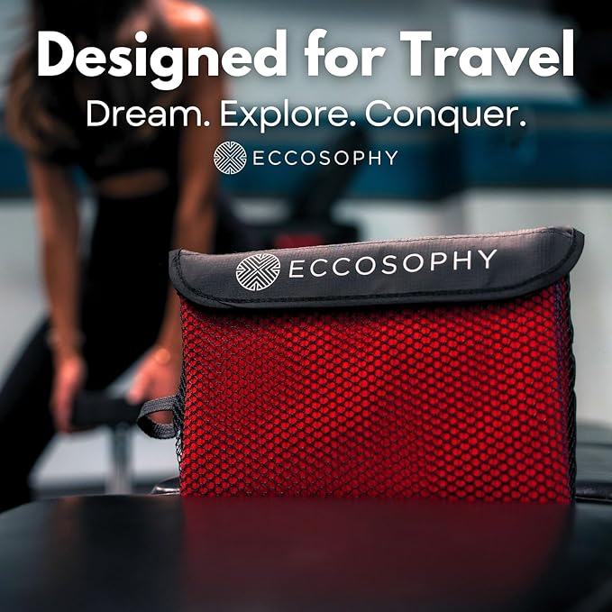 ECCOSOPHY Microfiber Beach Towel – Quick Dry Gym Towel, Highly Absorbent with Ribbed Texture, Lightweight – Ideal for Travel, Pool, Yoga, Fitness & Outdoor Adventures – 71x35 Cherry