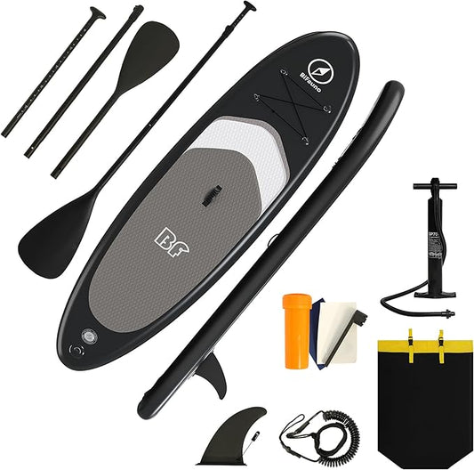 Inflatable Stand Up Paddle Board with SUP Accessories & Backpack. Paddle Boards for Adults. Non-Slip Deck, Wide Stance, Bottom Fin, Double Action Pump.