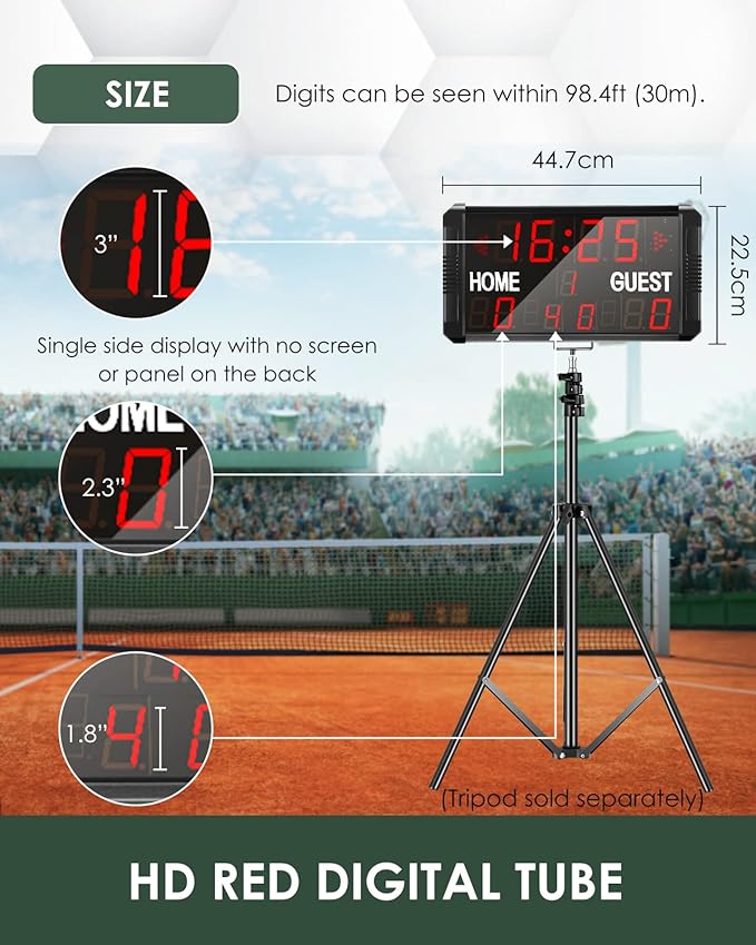 Football Scoreboard Basketball Scoreboard & Timer 14s/24s Shot Portable Digital Electronic LED Scoreboard for Football Basketball League Wrestling Tournament Soccer Sports Training Events