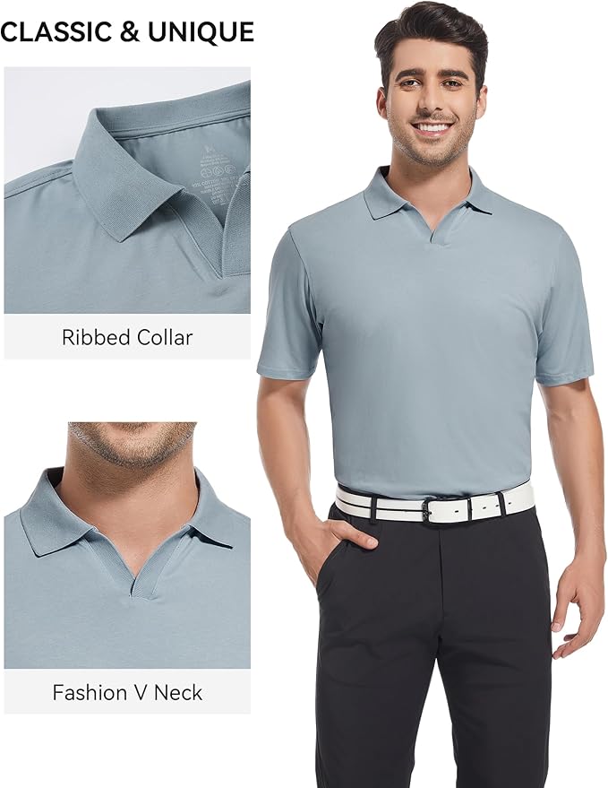 Esabel.C Jacquard Golf Shirts for Men Moisture Wicking Short Sleeve Performance Dry Fit Active Mens Polo Shirts