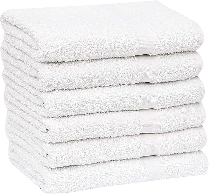 GOLD TEXTILES 24 PCS New White 20X40 Cotton Blend Economy Bath Towels Soft & Quick Dry Salon Hair Towel-Gym Towel (2 Dozen)
