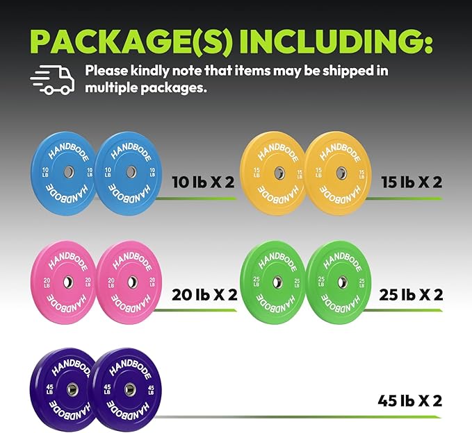 Colored Bumper Weight Plates Olympic Weight Plate Set 2-Inch, 10/15/20/25/35/45/55 lb Barbell Weight Plates Set for Home Gym, Rubber Strength Training Weights Plates for Weight Lifting