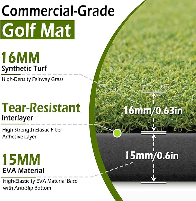 Golf Mat 31mm, 5x4ft/5x5ft Golf Hitting Mats for Practice Outdoor Indoor, High-Elasticity Artificial Turf Mat for Garage Simulator Chipping Driving Training