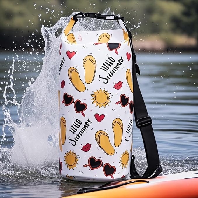 Dry Bag Waterproof,5L Roll Top Backpack Floating Dry Bag for Kayaking Boating Swimming Hiking Camping Outdoor Activities,White Summer