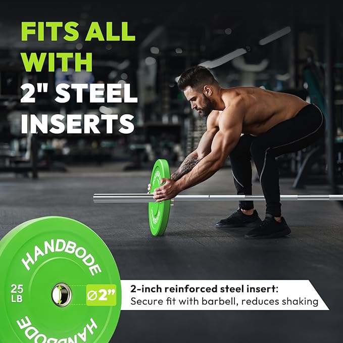 Colored Bumper Weight Plates Olympic Weight Plate Set 2-Inch, 10/15/20/25/35/45/55 lb Barbell Weight Plates Set for Home Gym, Rubber Strength Training Weights Plates for Weight Lifting