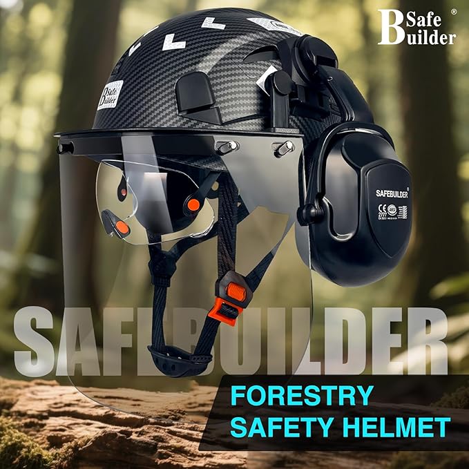 Forestry Safety Helmet with Build-in Visor Mesh Face Shield Ear Muffs 4 in 1 Chainsaw Safety Hard Hats