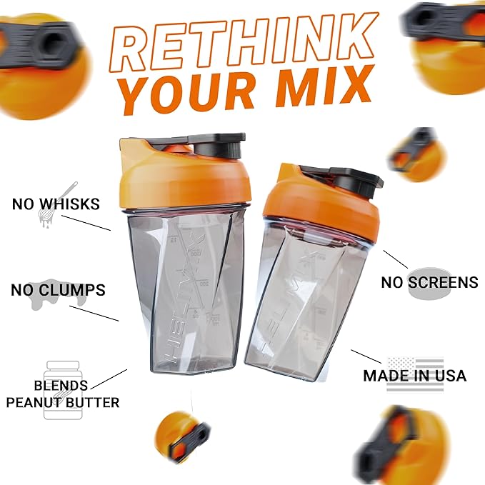 HELIMIX 1.5 Vortex Blender Shaker Bottle Holds Upto 20oz | No Blending Ball or Whisk | USA Made | Portable Pre Workout Whey Protein Drink Shaker Cup | Mixes Cocktails Smoothies Shakes | Top Rack Safe