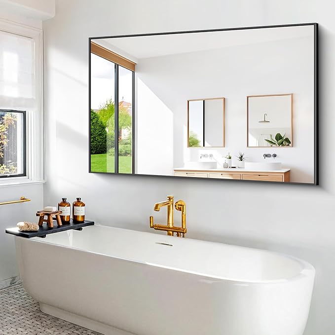 Bathroom Mirror,60x40 inch Bathroom Mirrors for Over Sink,Large Wall Mirror for Bathroom Wall Mounted Rectangle Mirrors,Black Vanity Mirror for Living Room,Bedroom Entryway,Horizontal/Vertical