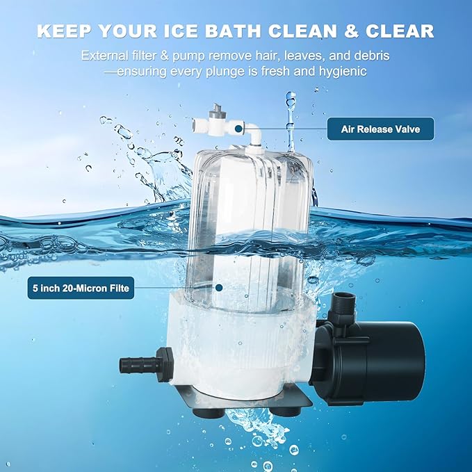 Ice Bath Water Chiller for Cold Plunge Tubs, 1HP Upgraded Cold Plunge Chiller with External Filter & Pump, Submersible Pump, Insulated Hoses, 110V Cooling Chiller for for Cold Therapy Recovery