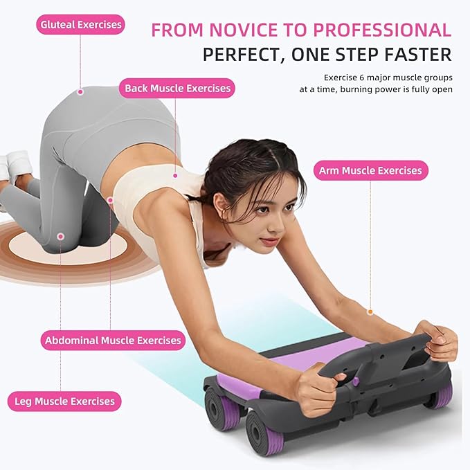 FIAMERMOR 2025 AB Roller Wheel - 4 wheel elbow support abdominal wheel automatic rebound abdominal fat burning weight loss core training equipment home/gym
