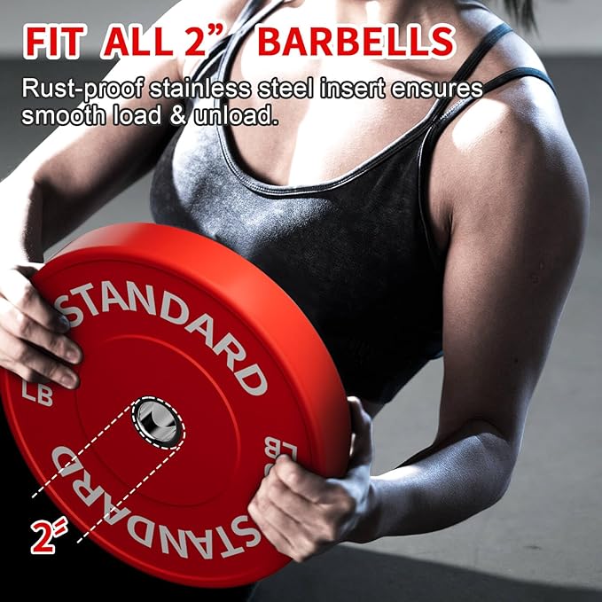 Colored Olympic Weight Plates, 2-inch Rubber Bumper Plate Set for Home Gym Barbell Weight Lifting and Strength Training