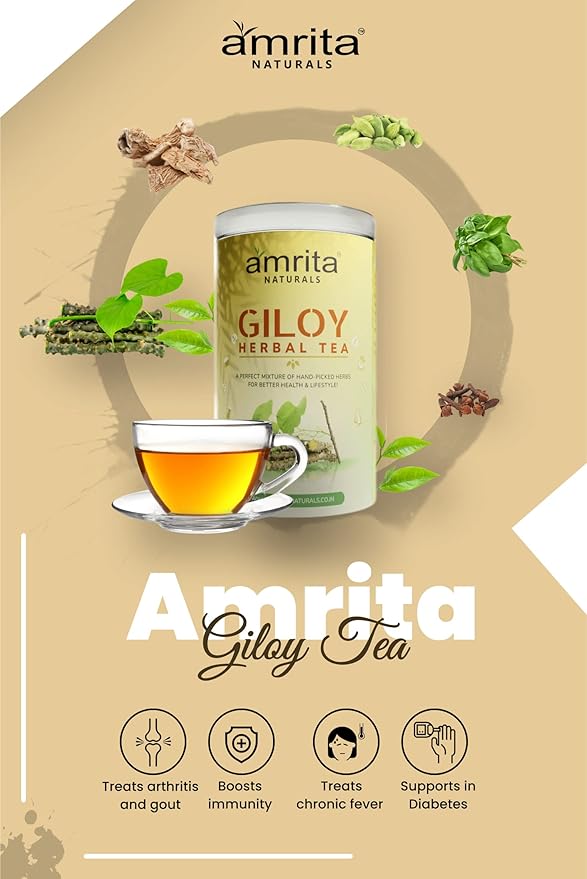 Amrita Naturals Giloy Guduchi Herbal Tea 250g Instant Herbal Powder Caffeine Free Vegan Natural Detox Blend No Artificial Colors or Flavors Plant Based Herbal Mix