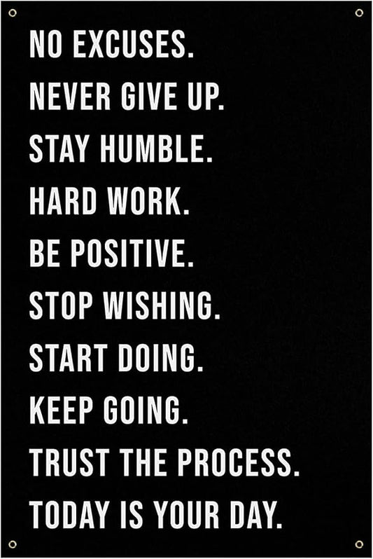 Damdekoli Multiple Quotes Banner - Home Gym Decor - Large Motivational Quote Wall Art - Weightlifting Fitness Weightloss (18 x 24 Inches)