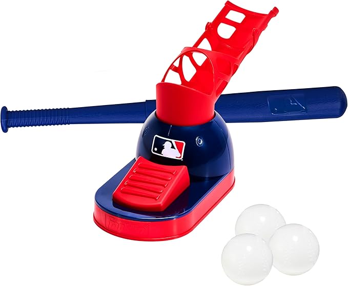 Franklin Sports Kids Baseball Pitching Machine - Pop A Pitch Batting Machine with Youth Bat + 3 Plastic Balls - Boys + Girls Toy