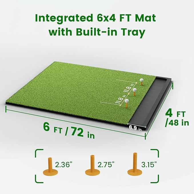 Golf Hitting Mat with Ball Tray, 5x4 & 6x4 ft, 26mm/31mm Thick, Standard & Alignment Line Options, Premium Golf Practice Mat for Indoor Outdoor Swing & Chipping