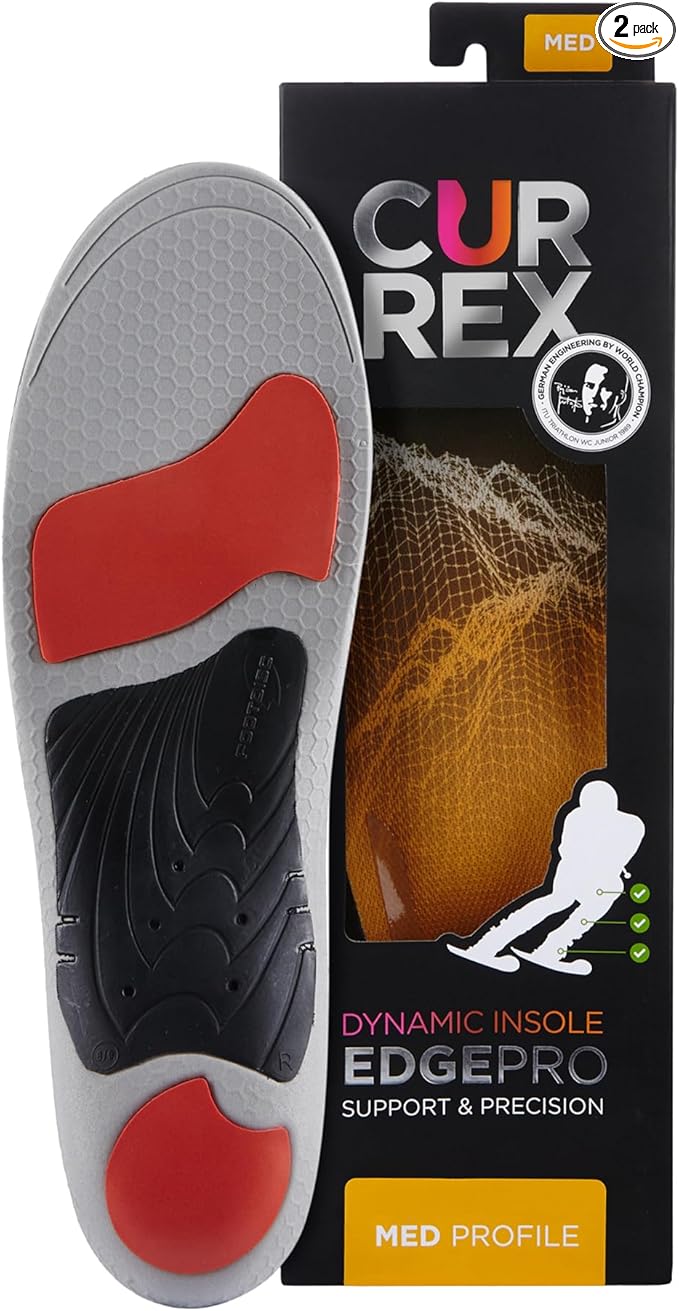 CURREX EdgePro Thermo Regulating Ski Boot Insoles for Snowboarding, Skiing, & Winter Sports ??Ski Boot Inserts with Shock Absorbing Cushioning ??for Men & Women ??Medium Arch, XL