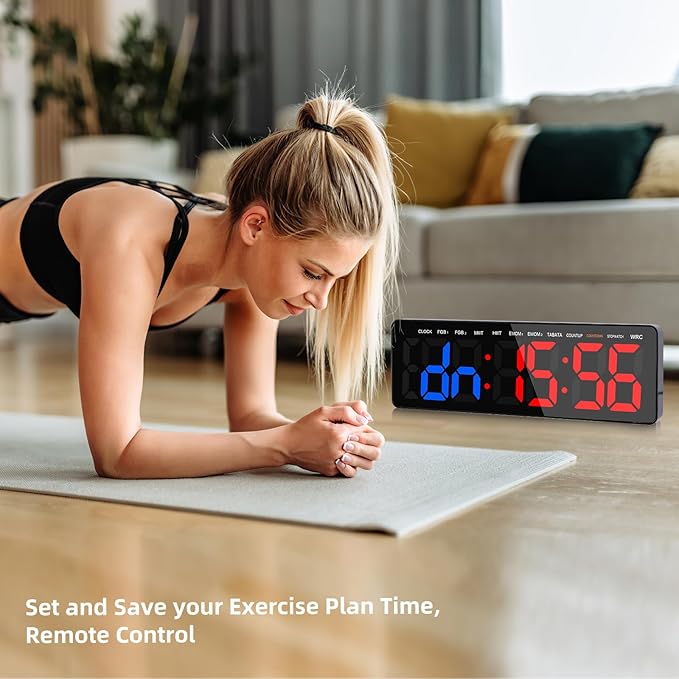 Gym Timer, 16.5" Large Digital Wall Clock for Gym Interval Workout, Remote Control LED Digital Timer for Home Decor, Living Room, Office, Gym, Classroom