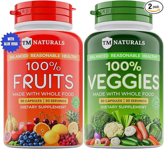 Fruit and Veggies Supplement Vitamins for Men and Women - Super Fruits and Veggies Capsules to Support Balanced Nutrition and Energy Levels - Whole Natural Super Foods 90 Count (Pack of 2)