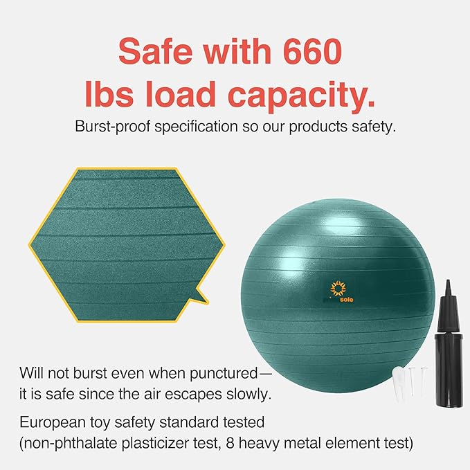 Exercise Ball for Balance Stability Fitness Workout Yoga Pilates at Home Office & Gym Birthing Ball for Pregnancy, Office Ball Chair