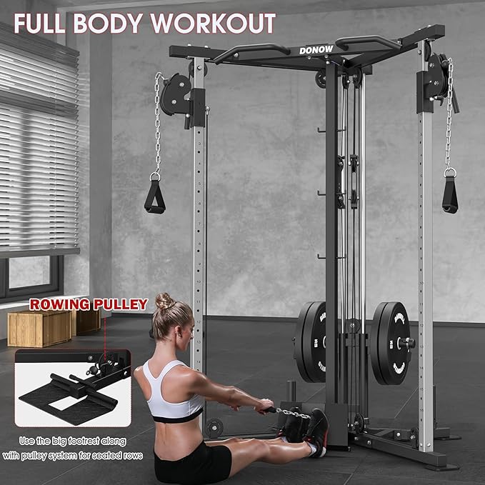 DONOW Cable Crossover Machine, Cable Fly Machine Home Gym System Workout Station with Dual Pulley System Pull-Up Bar Cable Bar and LAT Pull Down System