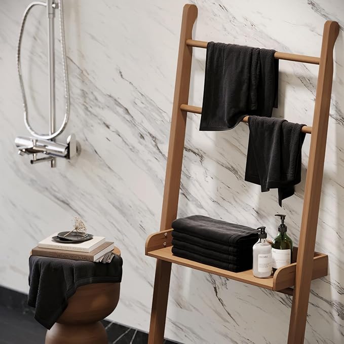 Creative Scents 100% Cotton Velour Fingertip Towels - 4 Pack 11 by 18 Inch – Decorative, Extra Absorbent and Soft Face Towel, Ideal for Bathroom and Powder Room (Black)