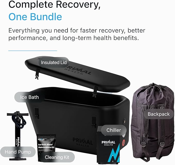 Cold Plunge Tub with Water Chiller (Maintains 37°F) – Complete Ice Bath Tub With Chiller – Ice Bath Water Chiller System with Hoses & Pumps – Cold Plunge Chiller for Recovery, Athletes & Home Use