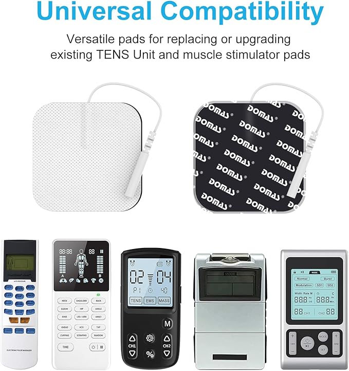 DOMAS TENS Unit Electrode Pads (XL) - 4x6 Inch for Back Pain Relief- Compatible with TENS 7000 and Other 2mm Pin Units - Reusable & Latex-Free