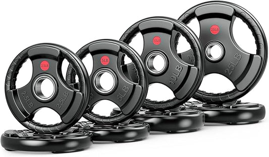 GIKPAL 2-inch Rubber Olympic Grip Weight Plates for Strength Training, Weightlifting in Home & Gym, Barbell Weights Plates Set (2.5/5/10/25/35/45 LB)