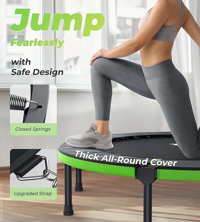 BCAN 40"/48" Foldable Mini Trampoline, Rebounder Trampoline for Adults, U/T Shape Adjustable Foam Handle, Exercise Rebounder for Adults Indoor/Garden Workout, Max Load 330lbs/440lbs