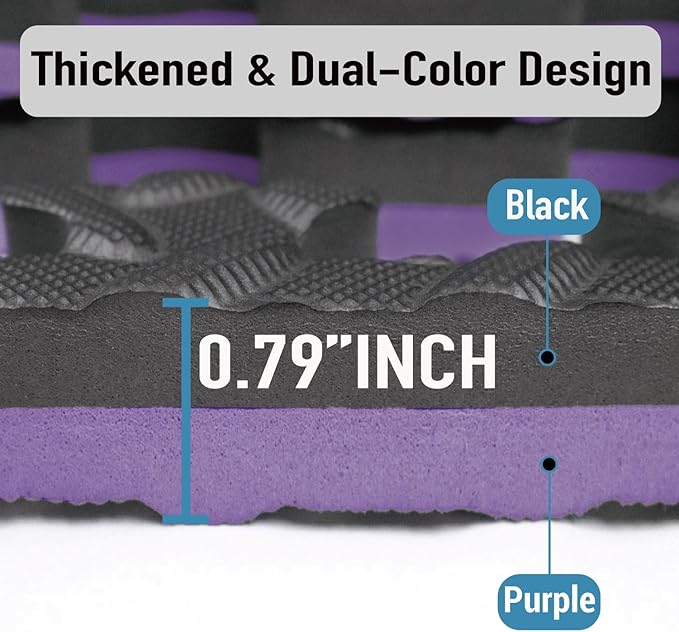 AIRHOP Upgraded 0.79" Extra Thick 48 Sq Ft High-Density Eva Foam Exercise Gym Mats, 12 Pcs Large Interlocking Puzzle Floor Tiles (24"x24") for Home Gym, Black&Purple