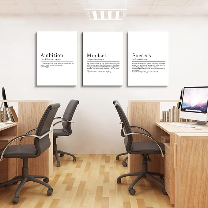 EPHANY ART - Inspirational Canvas Prints - Mindset Quotes, Motivational Wall Art Success Framed Entrepreneur Poster - Positive Quotes Wall Poster for Home Office Workplace (L-3pcs, 24x36inchx3pcs)