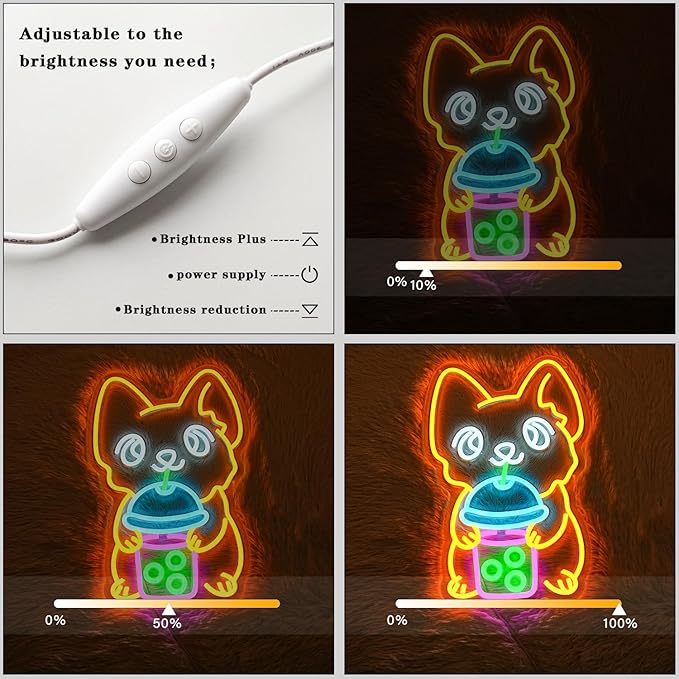 Corgi Neon Sign Bubble Tea Neon Light for Wall Decor Colorful Neon Sign Dog Neon Signs for Bedroom Dessert Coffe Shop Store Business Wall Decoration