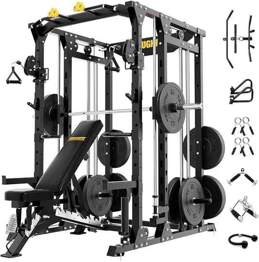 F4 Smith Machine, Power cage with Adjustable Cable Crossover System, All-in-One Squat Rack Training Equipment for Home Gym