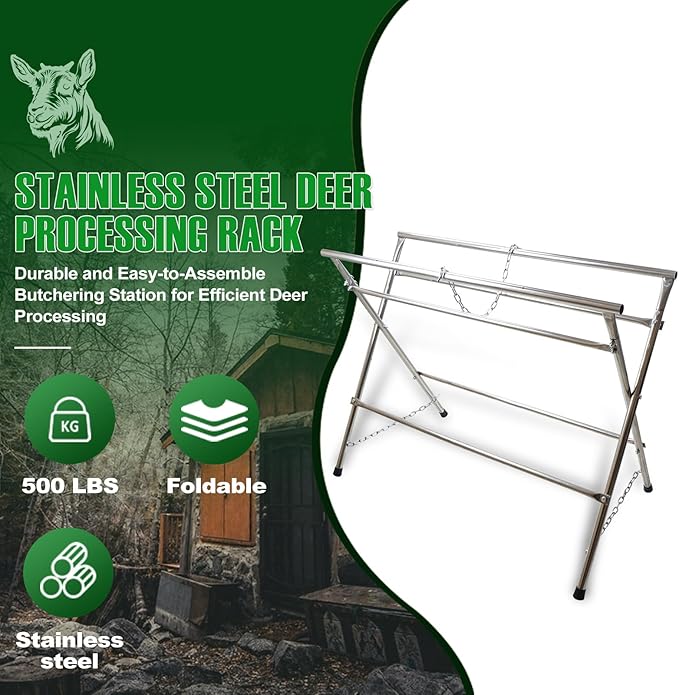Deer Game Hunting Hoist Processing Rack Stand, Skinning Station Equipment Hide Tools for Hog Goat Sheep Boar Animal Field Dressing Cleaning Butchering